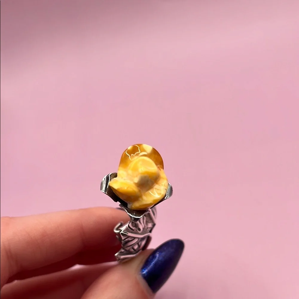 Vintage Beautiful Sterling Silver Citrine Rose Flower Pin